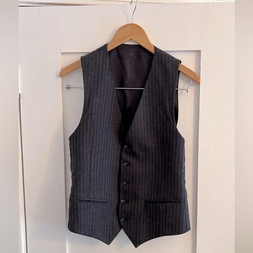 Vintage Yves Saint Laurent YSL vest. Blue with gold/white pinstripe. XS